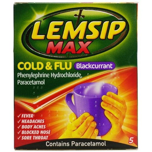 Lemsip - Max Cold and Flu Blackcurrant Sachets 5 - Medaid