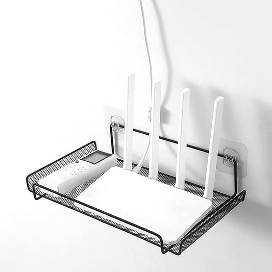 31 CM Wall Mounted Shelf Screwless Multipurpose Router Storage Shelves with Adhesive Hooks Organizer Rack for Home Living Room Bedroom Black - Medaid