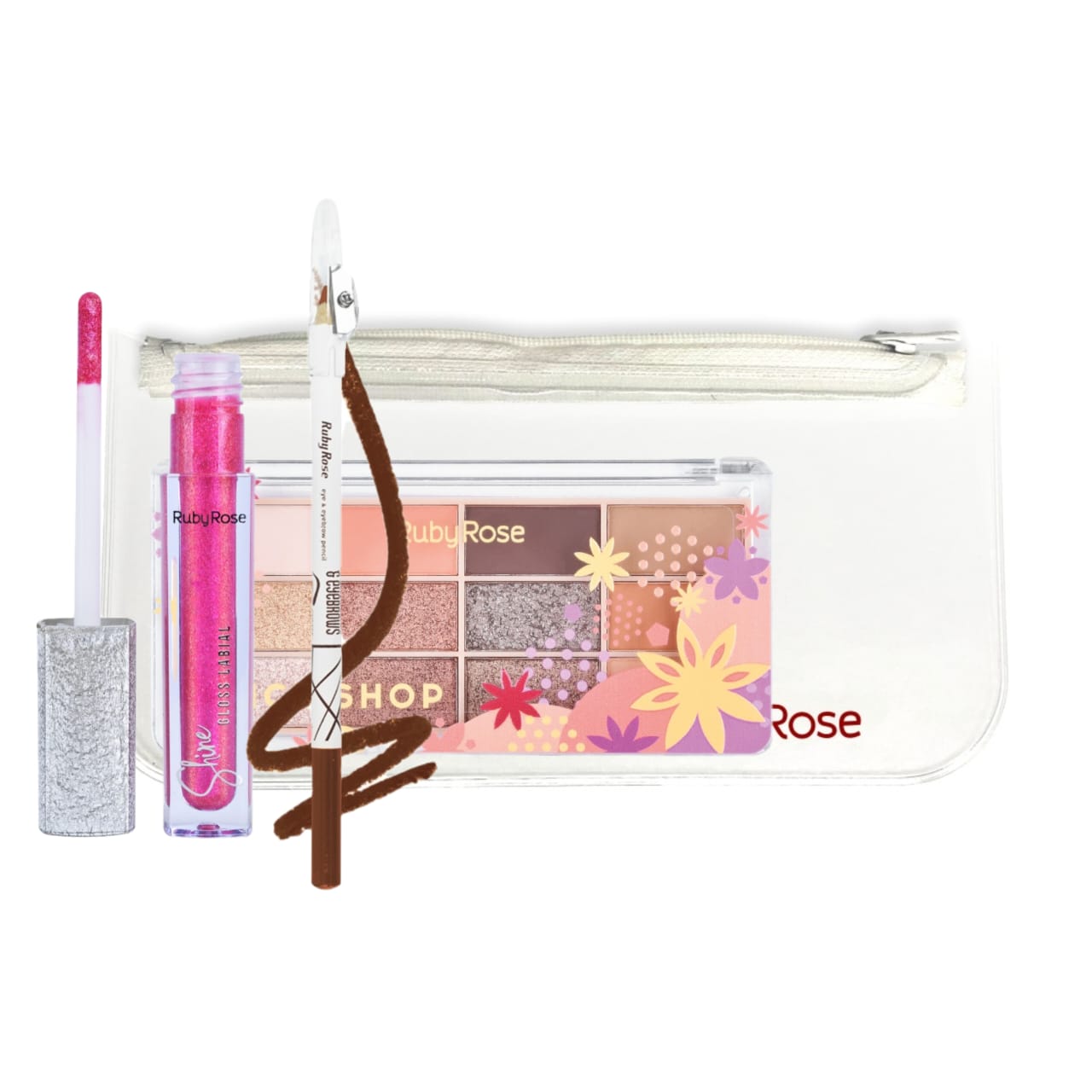 Ruby rose Spice Shop Eyeshadow (HB-1062) + Gloss Shiny + Sweet Eyeliner + FREE POUCH - Medaid