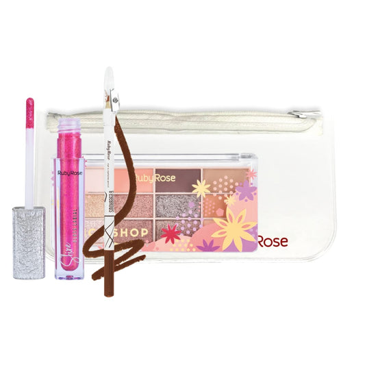 Ruby rose Spice Shop Eyeshadow (HB-1062) + Gloss Shiny + Sweet Eyeliner + FREE POUCH - Medaid