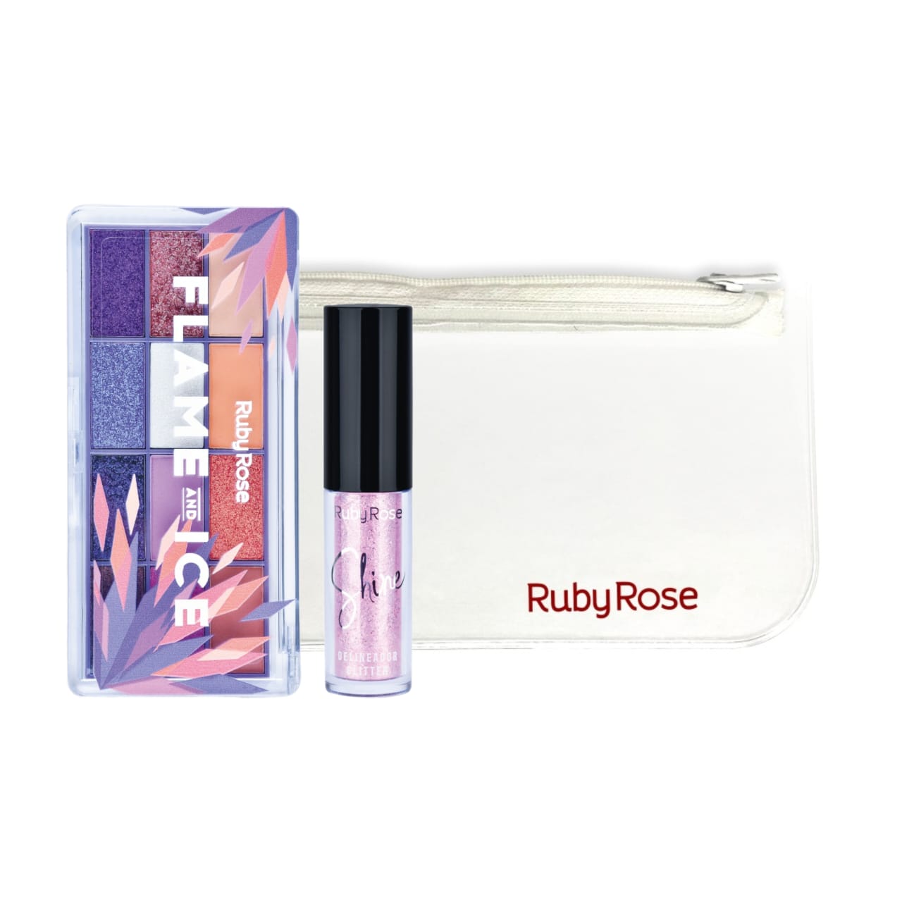 Ruby rose Stylish Eyeshadow(Hb-1061) + Glitter Eyeliner(HB-8416-5) + FREE POUCH - Medaid