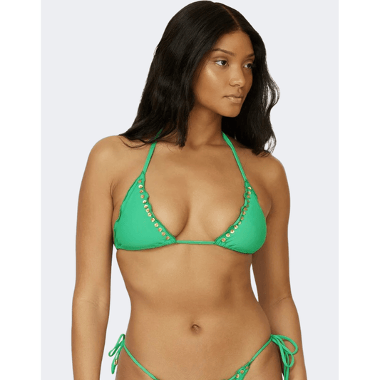 Pq Swim Embroidered Lettuce Edge Tri Women Beach Bra Green - Medaid