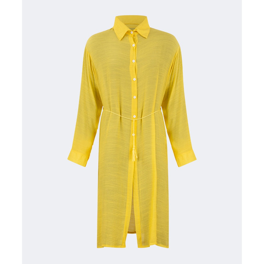 Oil And Gaz Chic Women Beach Linnen Dress Ls Yellow - Medaid