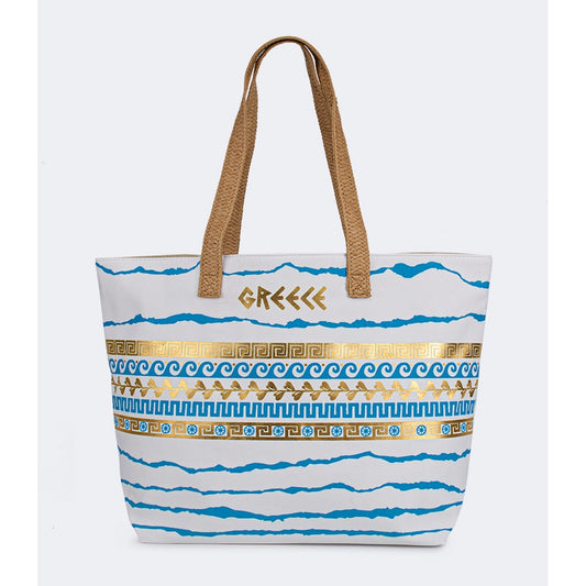 Oil And Gaz Chic Women Beach Bag White/Blue/Gold - Medaid