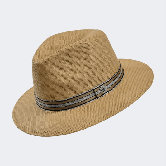 Stamion Fedora Metallic Logo S Men Beach Hat Natural/Brown - Medaid