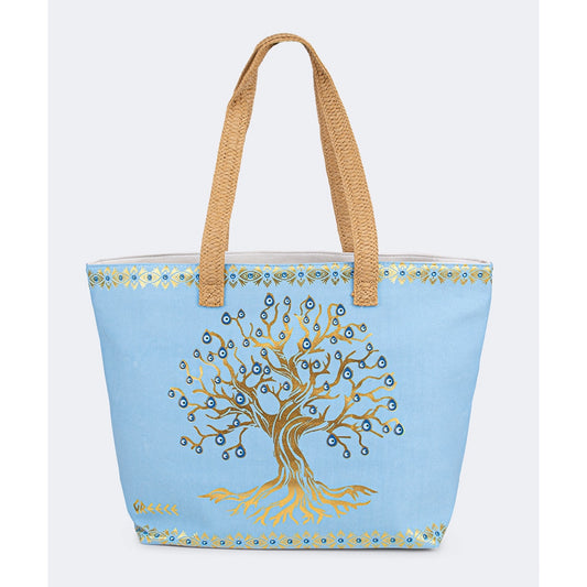 Oil And Gaz Chic Women Beach Bag Blue/Gold - Medaid