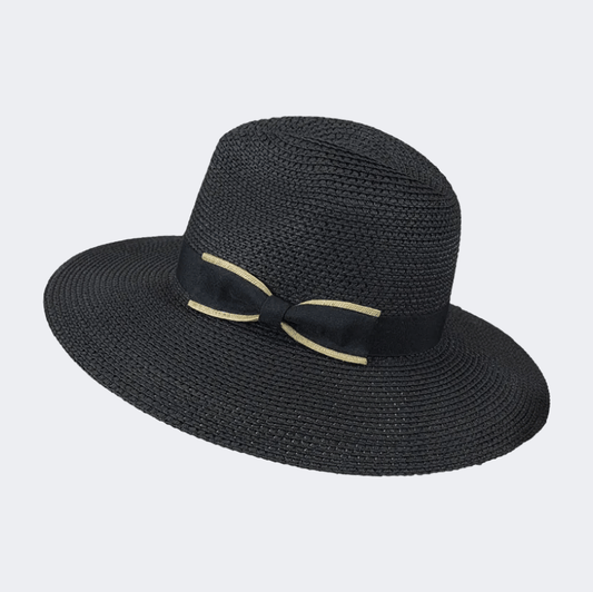 Stamion Elegant With Bow Women Beach Hat Black/Beige - Medaid