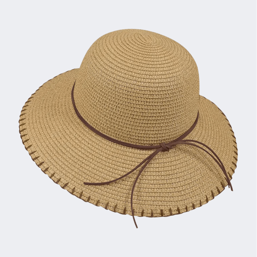Stamion Floppy Medium With Drawstring Women Beach Hat Light Brown - Medaid