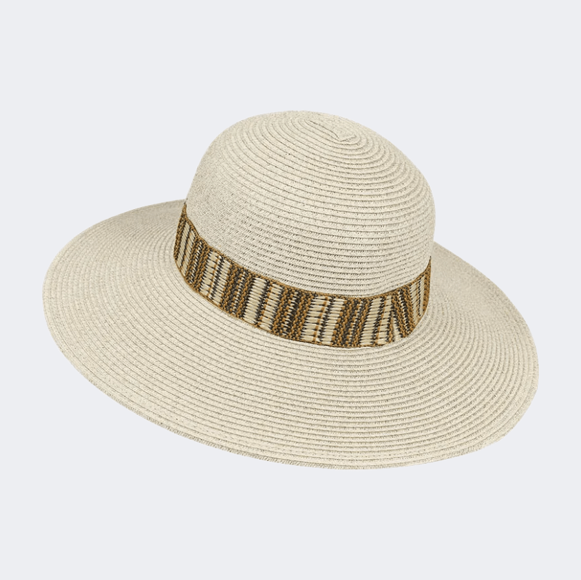 Stamion Floppy Medium Boho Band Women Beach Hat Off White - Medaid
