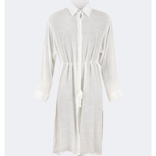 Oil And Gaz Chic Women Beach Linnen Dress Ls White - Medaid