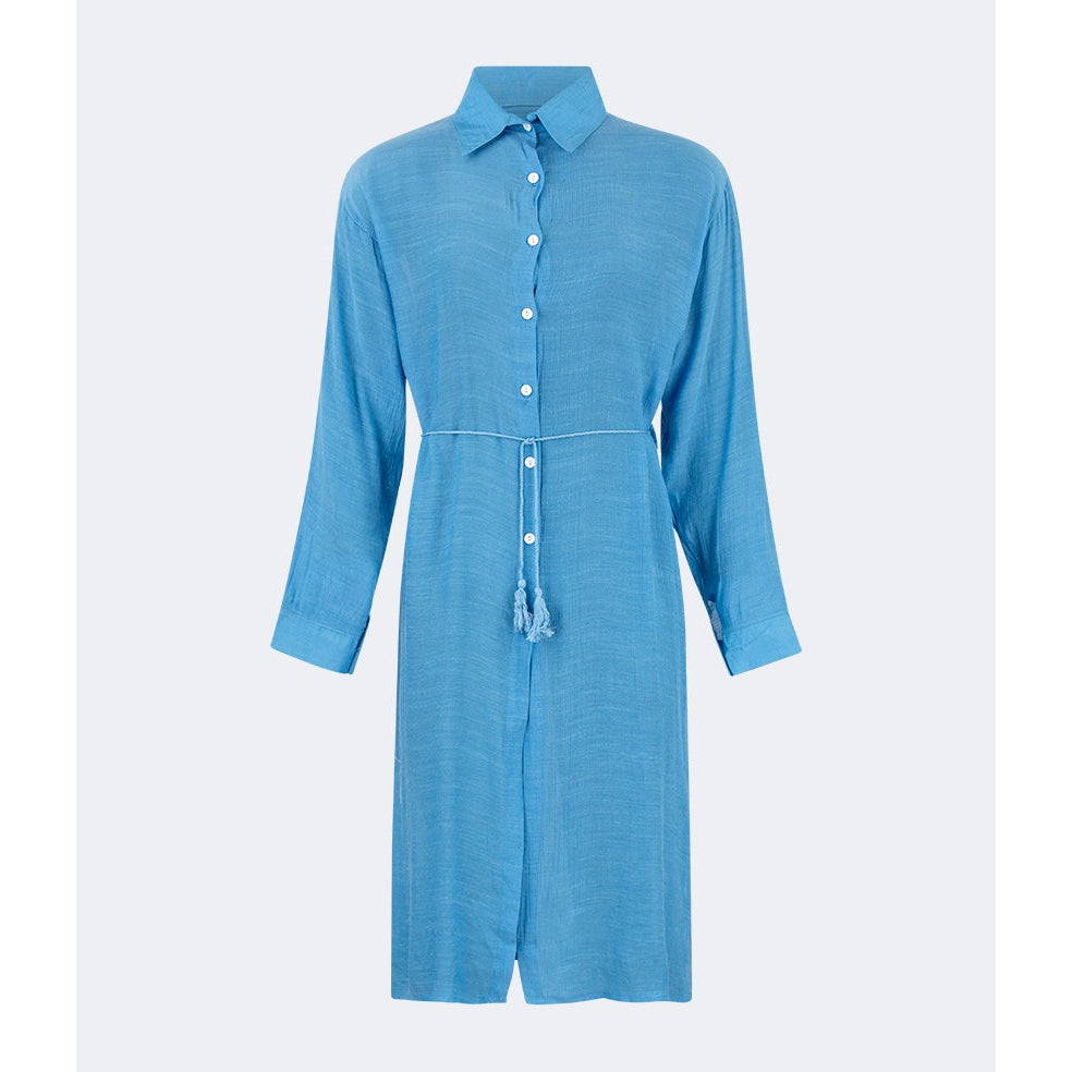 Oil And Gaz Chic Women Beach Linnen Dress Ls Blue - Medaid