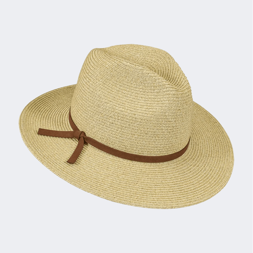 Stamion Fedora Ribbon Leather Strap Men Beach Hat Light Brown - Medaid