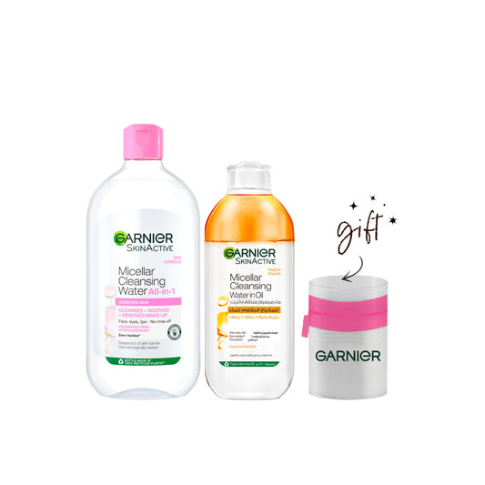 Garnier Micellar Water And Oil Bundle 15% Off + Free Cotton Pouch - Medaid