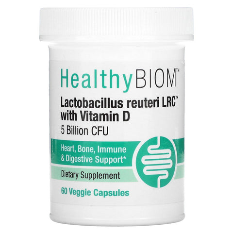 HealthyBiom, Lactobacillus Reuteri LRC with Vitamin D, 5 Billion CFUs, 60 Veggie Capsules - Medaid