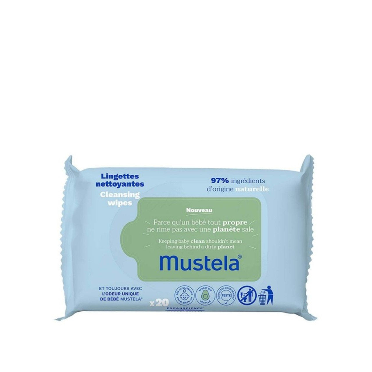 Mustela Baby Wipes with avocado - 20 pcs - Medaid - Lebanon