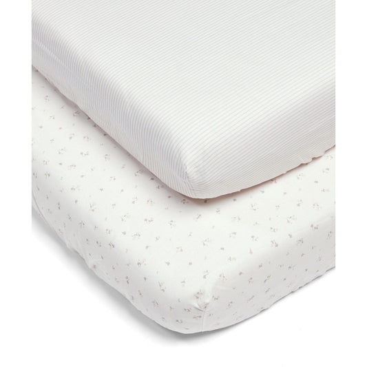 Cotbed Fitted Sheets (2 Pack) Pink Stripes/ Floral - Welcome To The World Floral - Medaid International