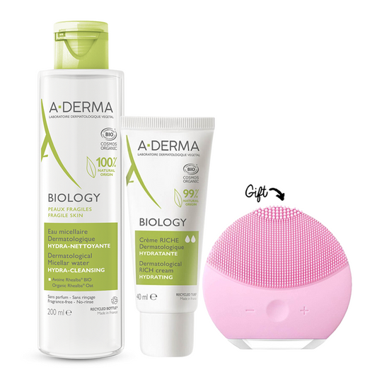 Aderma Biology Dermatological Micellar Water Hydra-Cleansing 400ml + A-Derma Biology Hydrating Rich Cream 40ml +Brush GIFT - Medaid