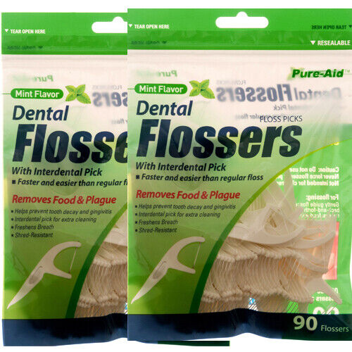 Pure-Aid Dental Flossers Mint Flavor 90ct - Medaid