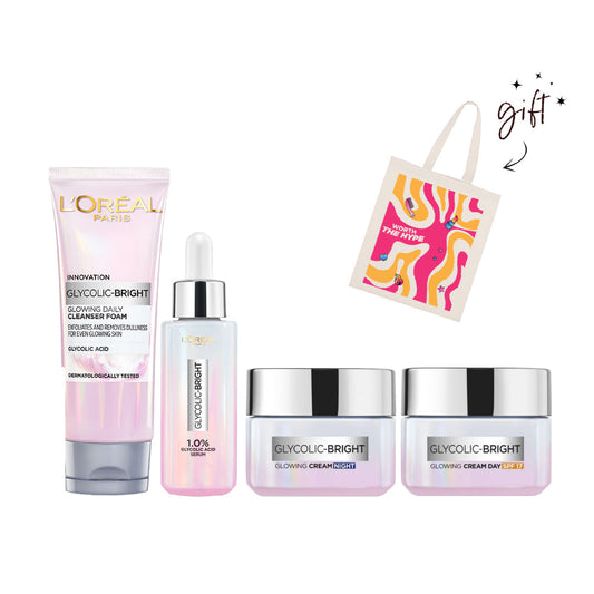 L'oreal Paris Glycolic Bright Glow Solution Bundle 25% Off + Free Tote Bag - Medaid