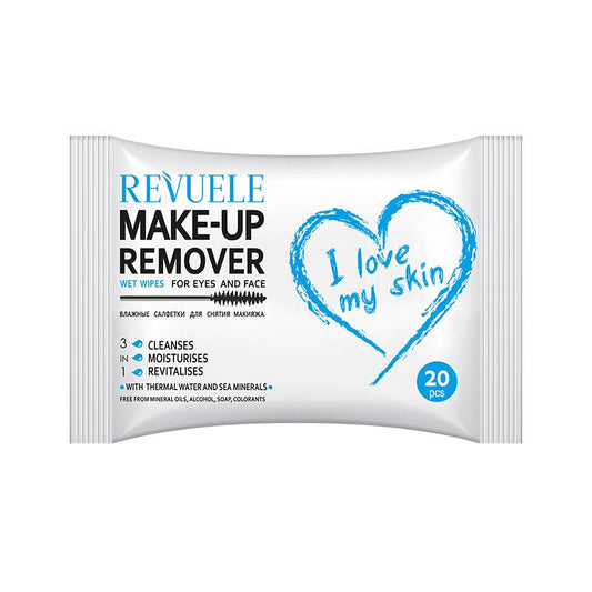 Revuele Wet Wipes Make-up Remover I Love My Skin for Eyes and Face With Thermal Water and Sea Minerals, x20 - Medaid